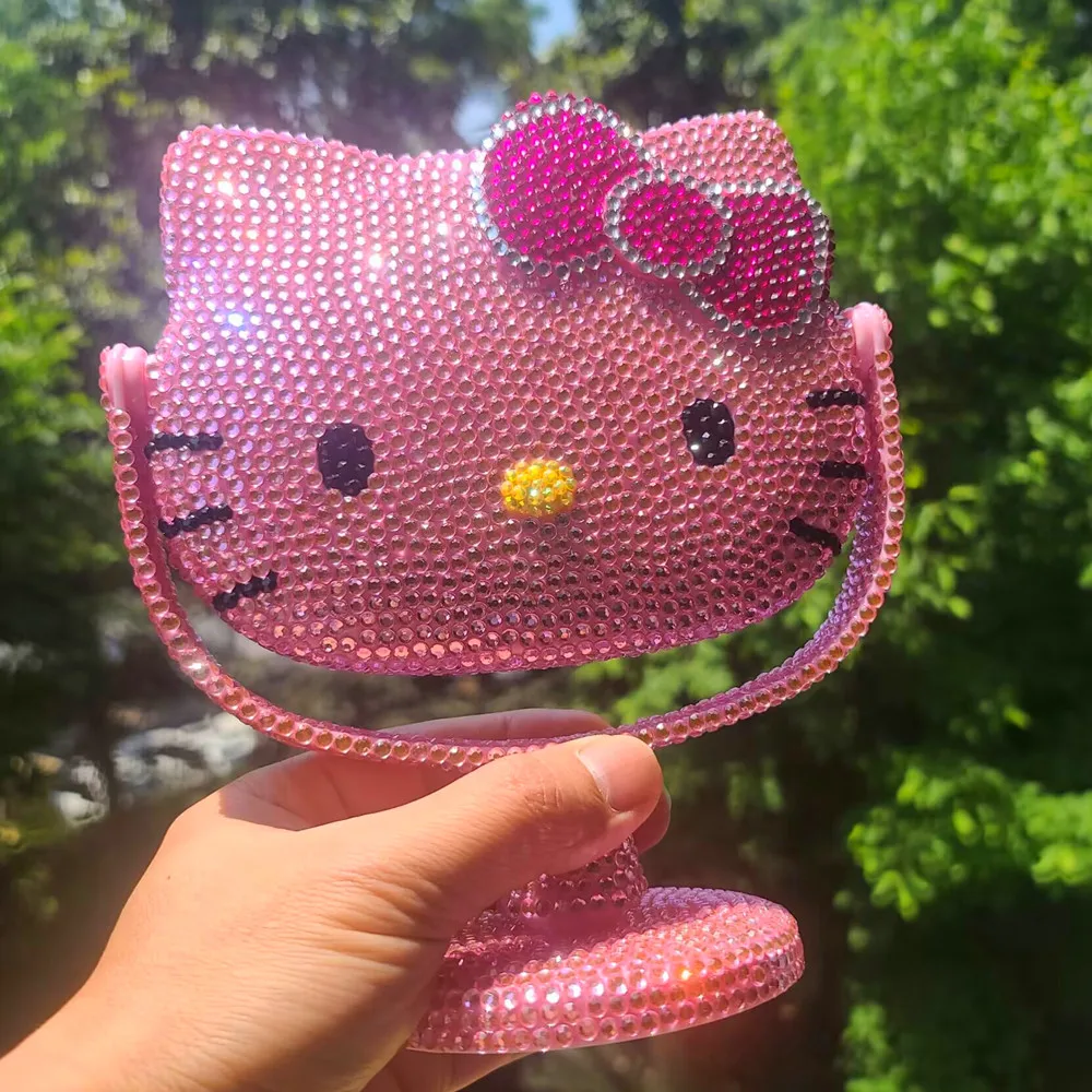 Cartoon 3D Lovely Bling Hello Kt Mirror Espejo De Maquillaje Plastic Diamond DIY Makeup Mirror Girly Princess Kitty Cat Mirror