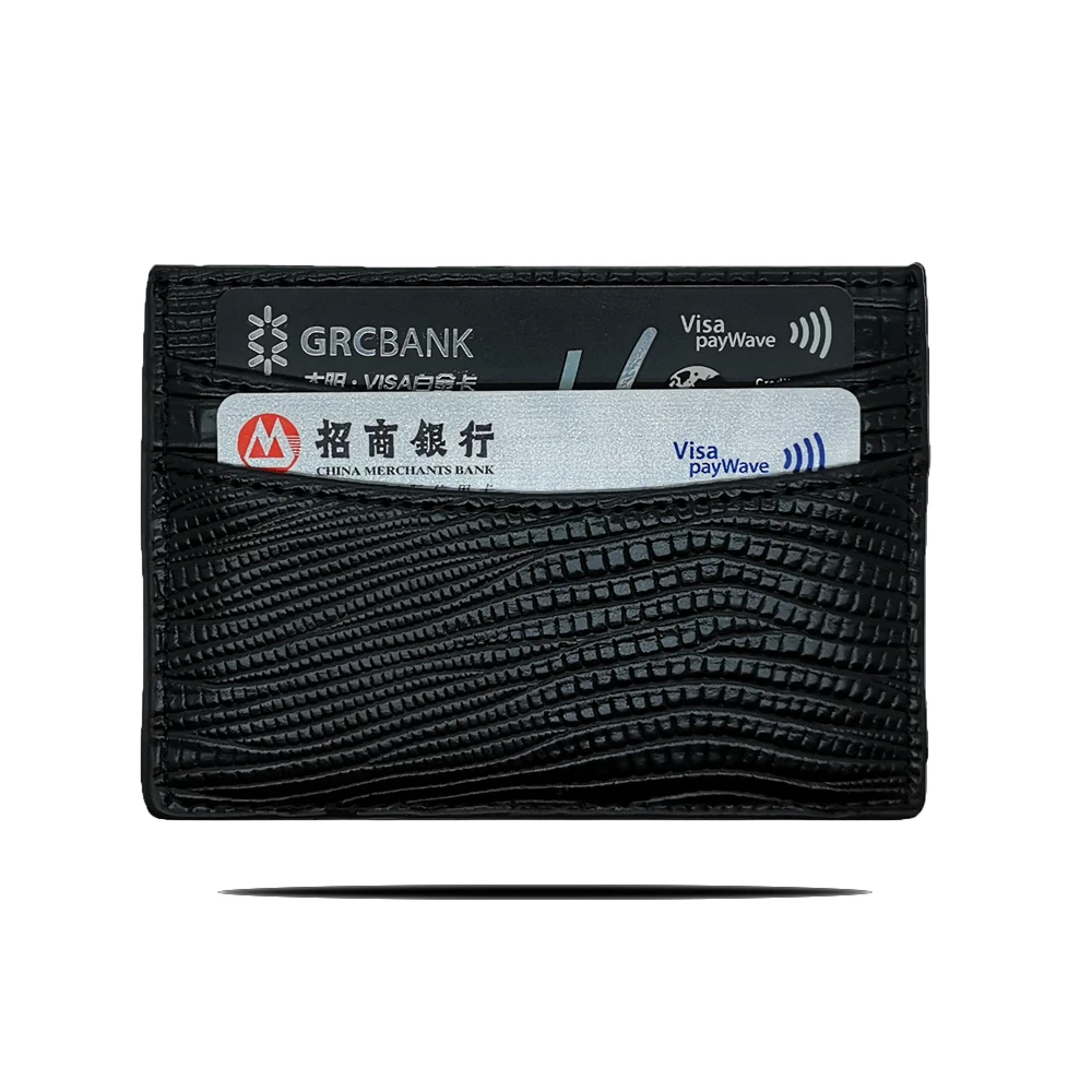 Black lizard pu leather rfid blocking card holder wallet for business in stock with low MOQ