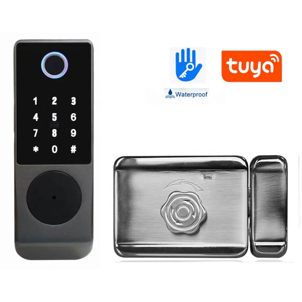 Huarui ttlock tt lock tuya  wifi  app waterproof  biometric electronic fingerprint RFID remote control smart digital door lock
