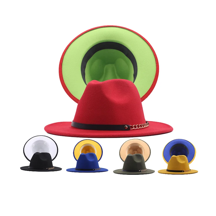 Wholesale Fedora Hats Women Wool Wide Brim Fedora 2 Two Tone Hats Fedora Men and Women