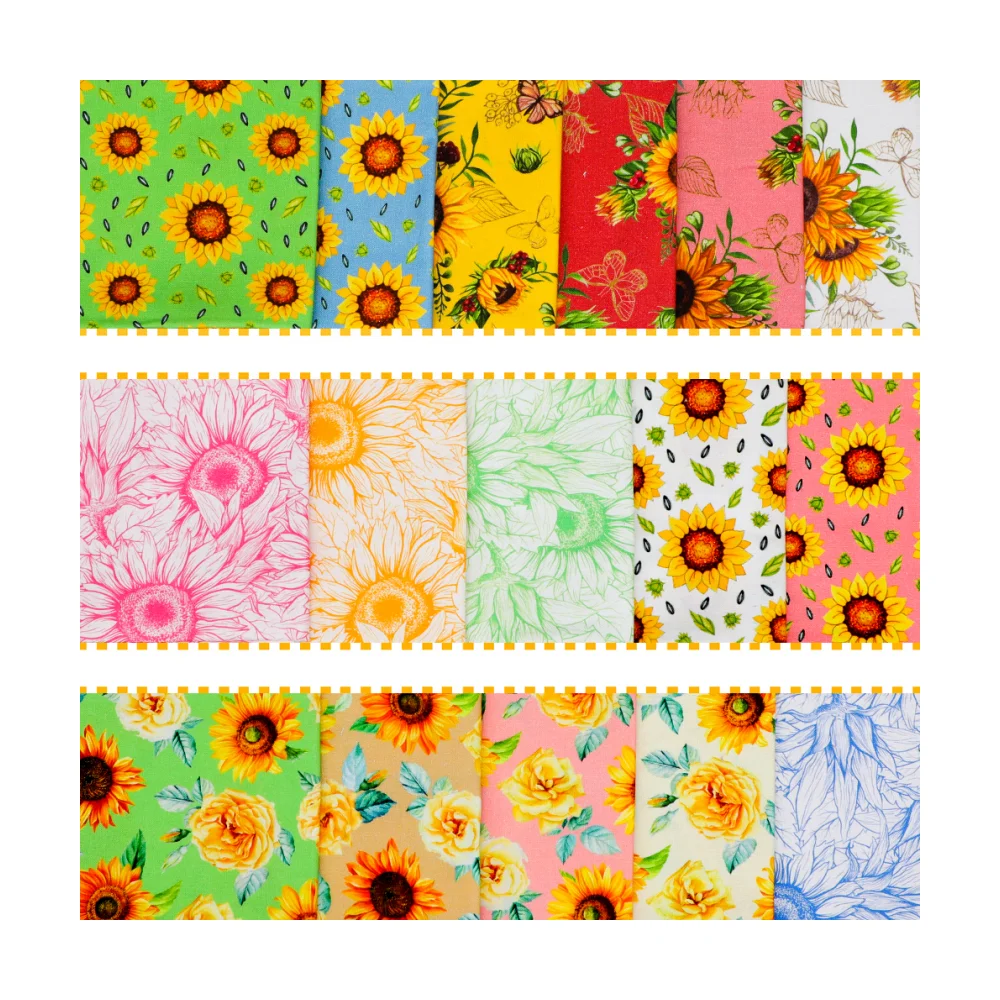 New Fashion Sunflower Pattern Fat Quarter 100% Cotton Printed Quilting Fabric