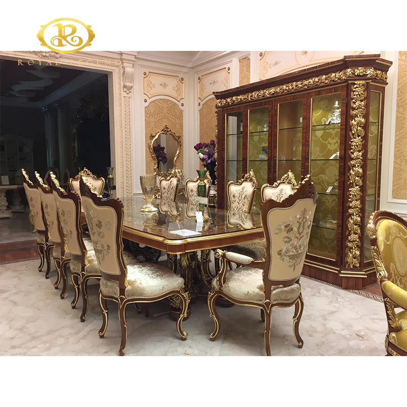 Italian Design Dining Room Furniture Classic French Luxury 8 Velvet Chairs Antique Dining Table for Dining Room Sets