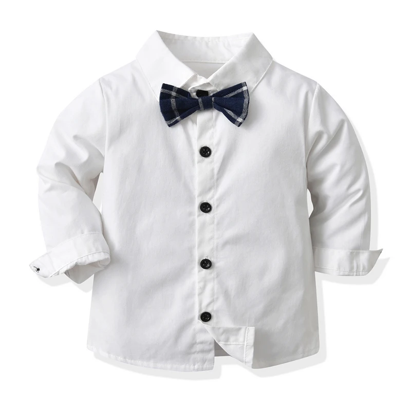 Boys Gentleman Clothing Sets Toddler Boy Long Sleeve White Bowtie Shirts+Suspenders Plaid Pants Outfits Formal Suits