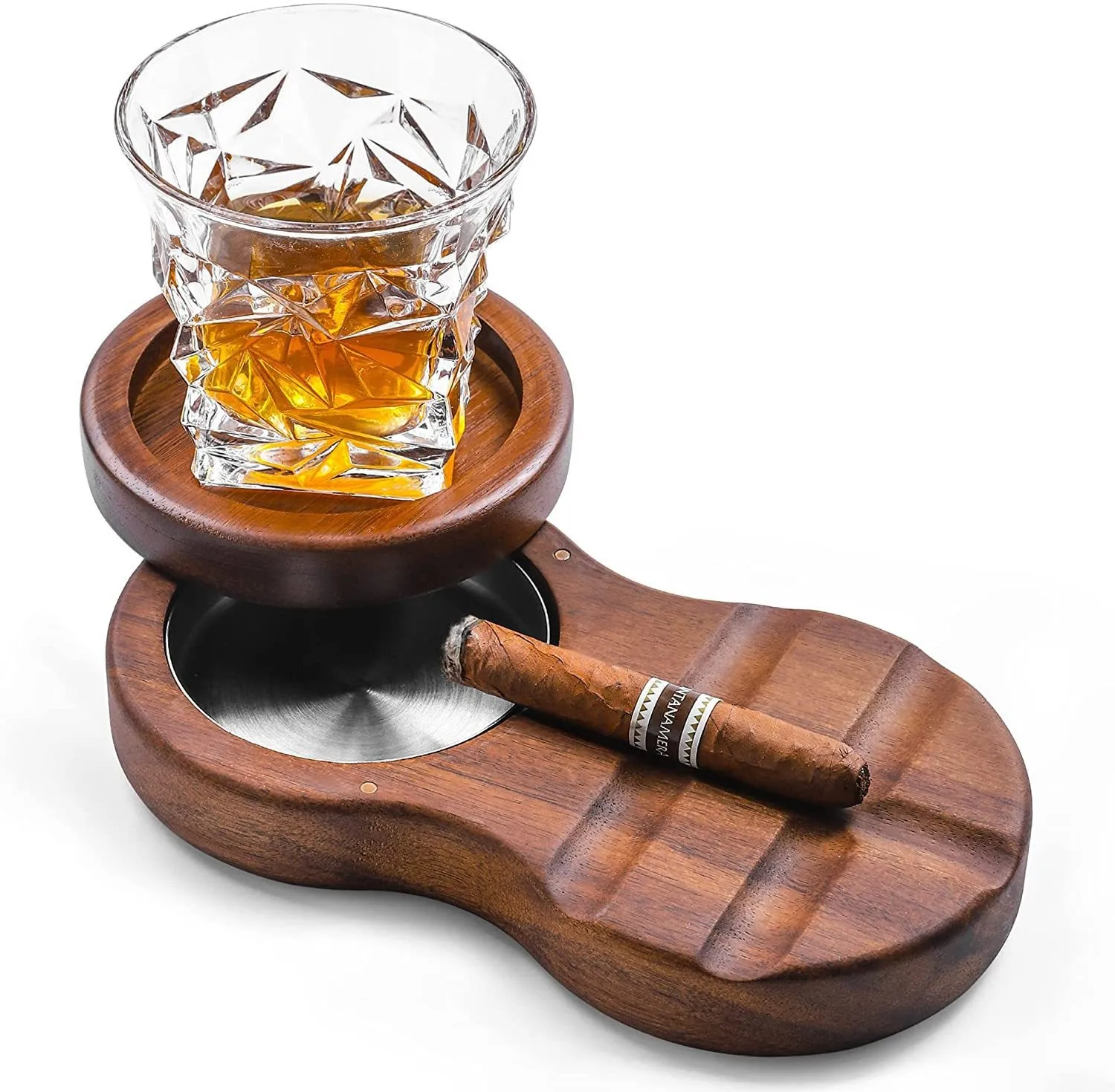 Creative wooden ashtray whisky cup tray cigar storage box table top cigarette tray wooden cigar ashtray whisky cigar ashtray