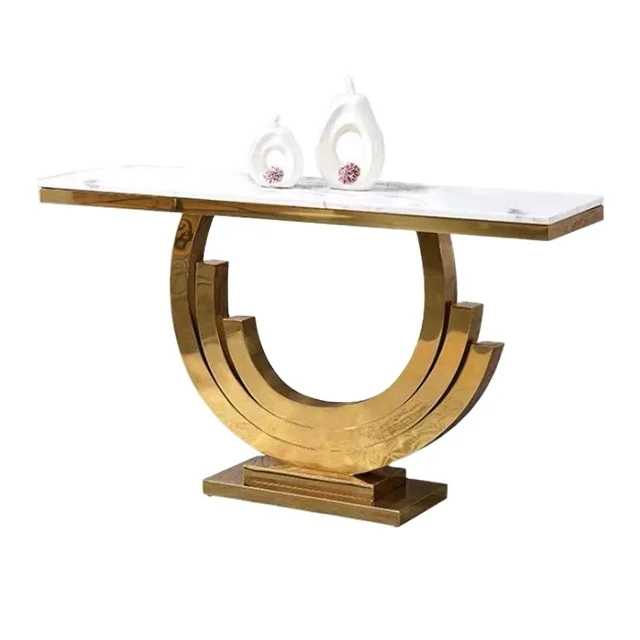 
Marble Console Table Rectangle Tabletop Stainless Steel in Rose Gold 
