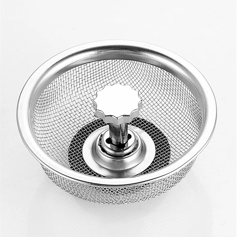 Multi function round bathroom vegetable food waste holder plug over wire mesh basket drain stainless steel kitchen sink strainer
