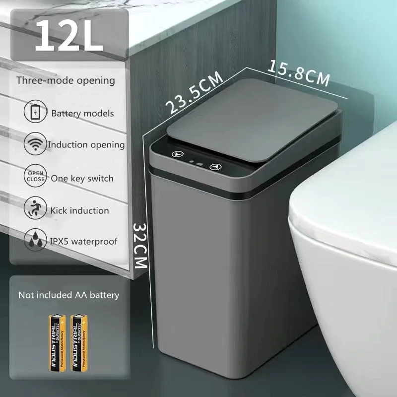 12L Smart Sensor Trash Can Home Intelligent Waste Bin Waterproof Automatic USB Charging Touch Rubbish Can