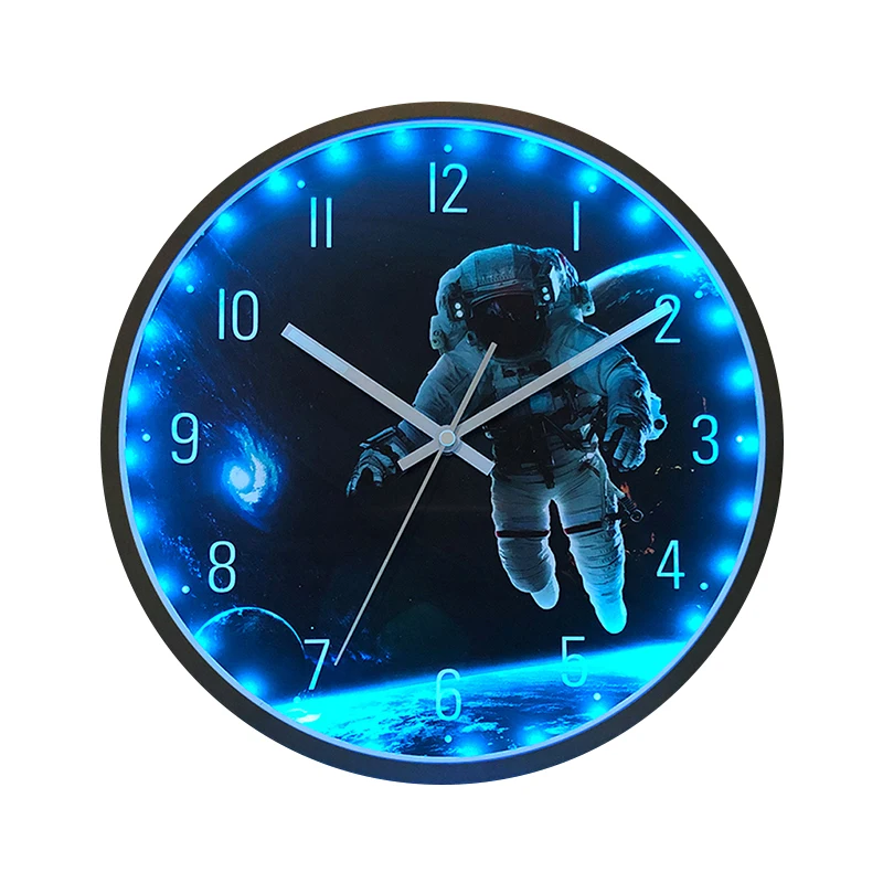 12 Inch Space Astronaut Sound Control Luminous Night Glow Wall Clock With Led Light home decor gold led custom clock Gift
