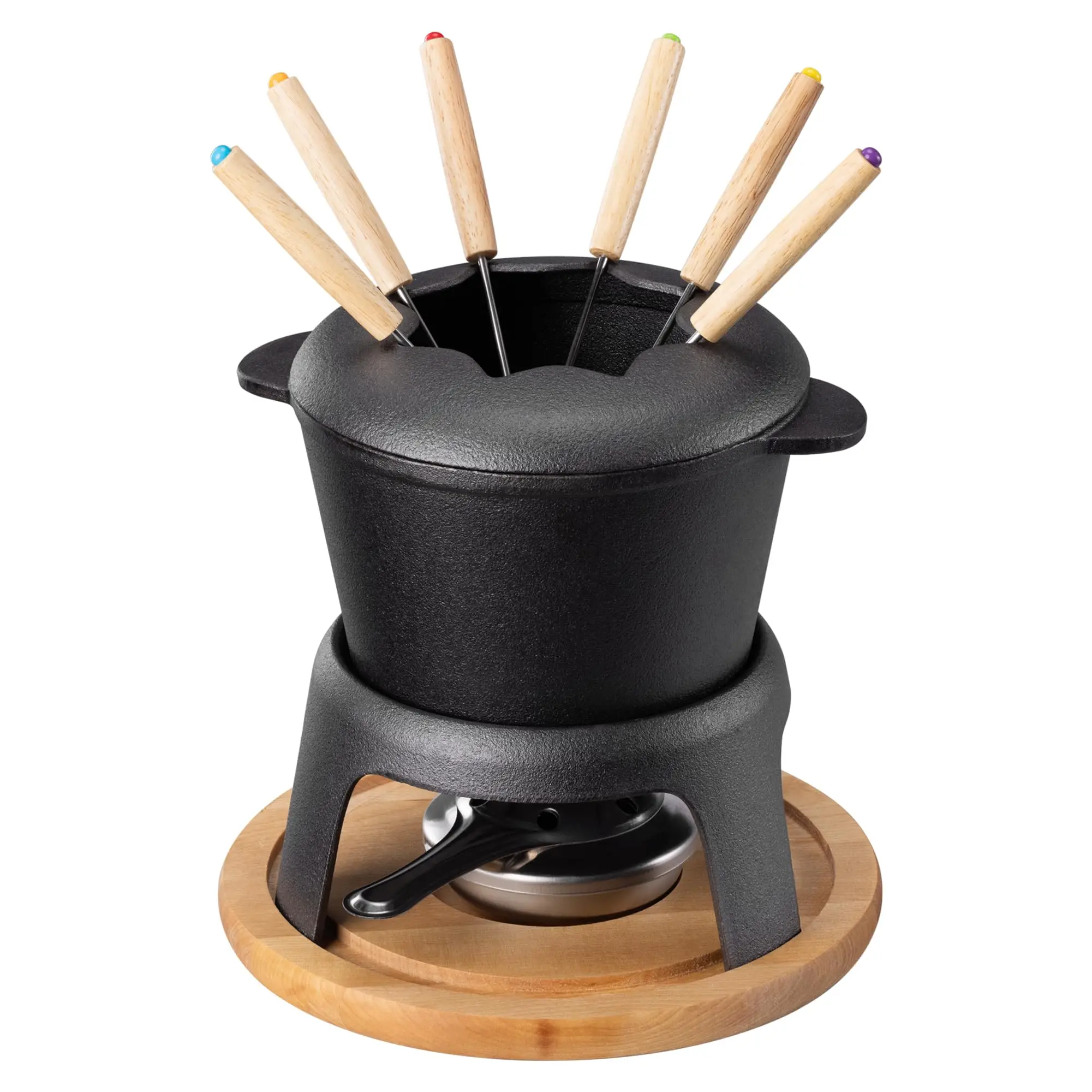 Cheese Fondue Set for 6 People - 2qt Cast Iron Fondue Sets with 6 Colour Coded Forks for Cheese  Chocolate or Meat