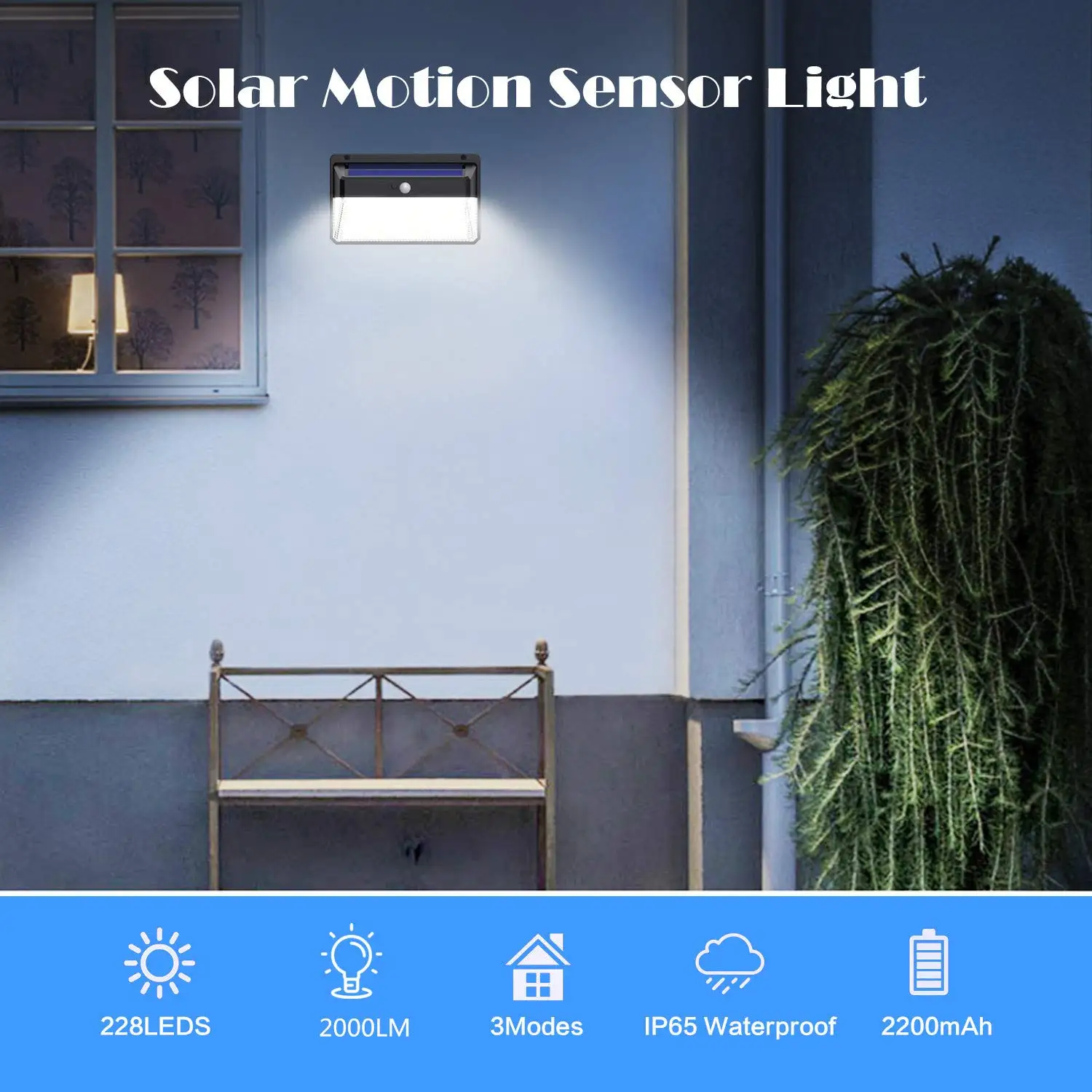
Solar Lights Outdoor, 228 LED Motion Sensor Solar Security Lights 2200 mAh Solar Wall Lights Wireless 