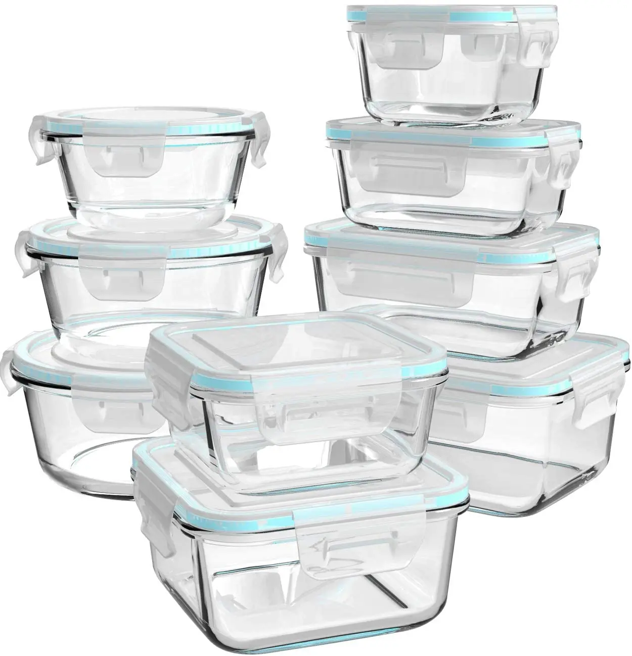 9 Pack Glass Food Storage Containers with Lids,Glass Locking Lids Food Storage Bins,Food Storage box with Plastic Lid