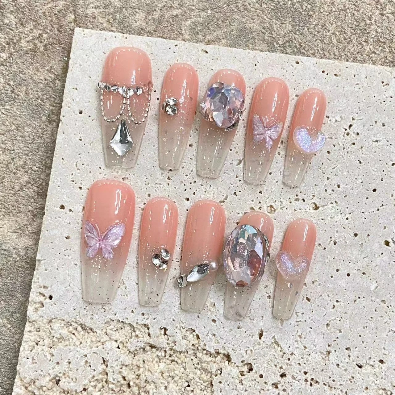 Wholesale Luxury ABS Acrylic Trapezoidal Pedestrian Press Fake Nails Sweet Cool Glacier Blue Design Finger Application