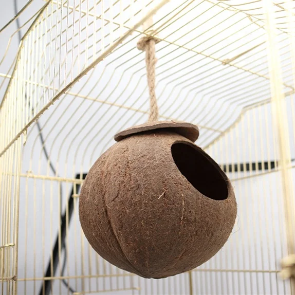 Handmade coconut shell hamster nest polished wooden shelter golden bear chinchilla parrot warm breeding bird nest