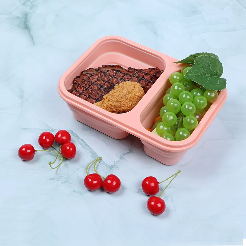 Adult Bento Lunch Box 2 Compartment Foldable Silicone Food Storage Containers Box Collapsible Lunchbox With Pp Lids No Bpa