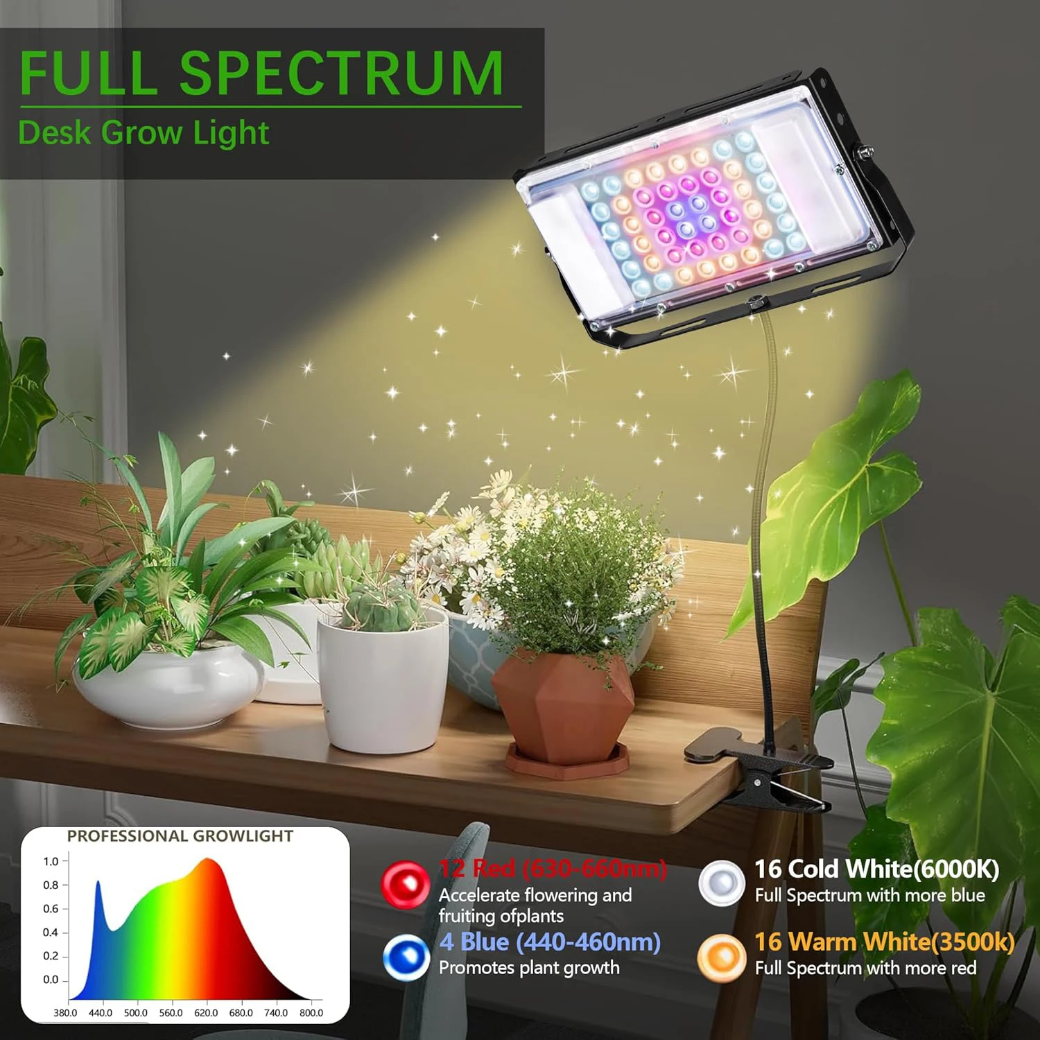 Auto On & Off Timer Table Top Stand Grow Lamp UV IR Full Spectrum Plant Light for Hydroponic Indoor Plants
