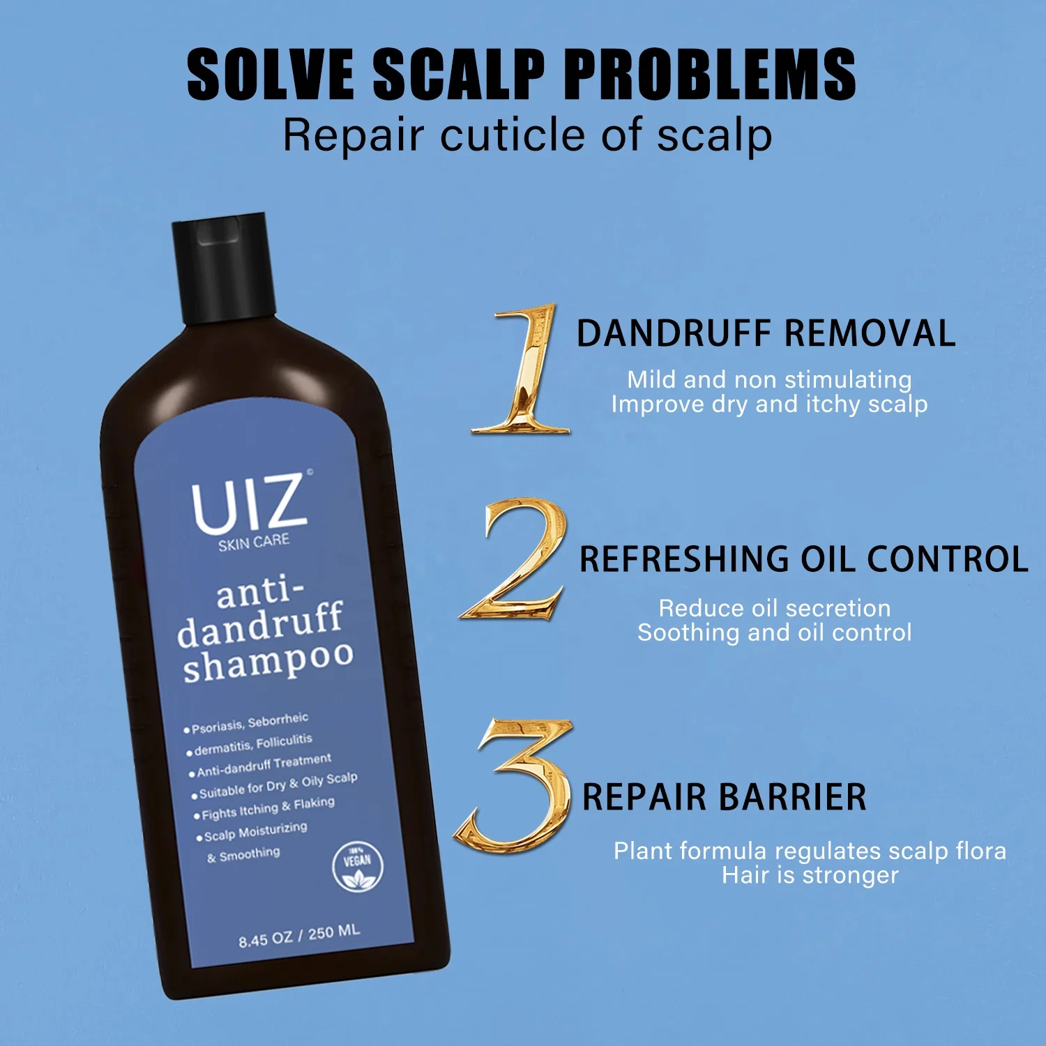 Anti Dandruff Shampoo Astragalus Licorice Root Psoriasis Seborrheic Dermatitis Scalp Treatment Care Organic Black Hair Shampoo