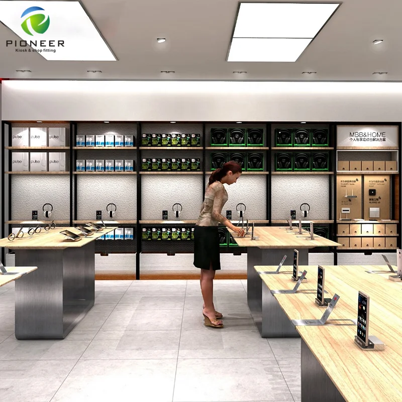 Pioneer Retail Wood Store Display Rack Shelf for Laptop Computer Showroom Design