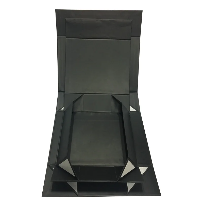 Matt Black Cardboard Foldable Gift Box With Black Ribbon Spot Glossy Logo Magnetic box