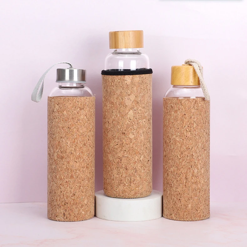 DD2231 Portable Outdoor Sports Water Cup with Bamboo Lid Cover Insulation Glass Water with Cork Protective Sleeve