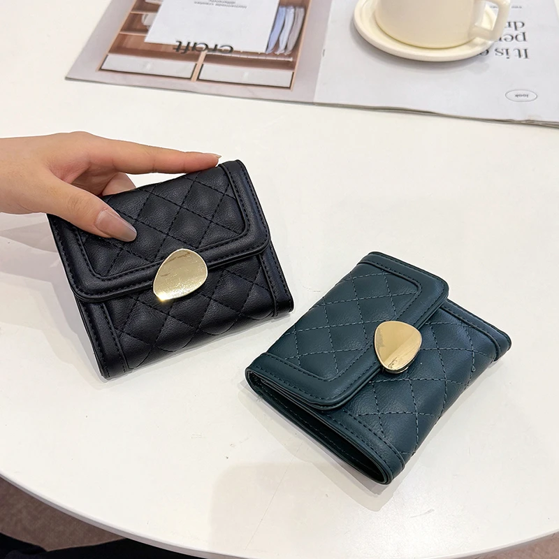 2024 Fashion Designer Faux Leather Luxury Quilted Trifold Mini Wallet for Girls