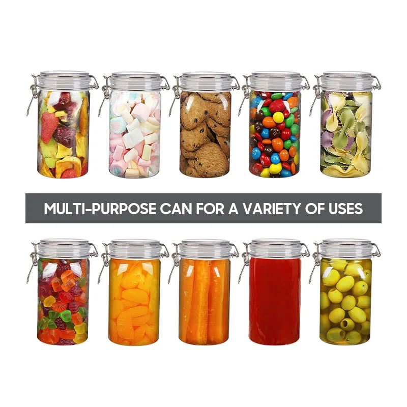 Unbreakable PET Food Container 100ml 200ml 450ml 1000ml 1500ml Airtight Food-grade PET Jar with Seal Wire Clamp Fastening