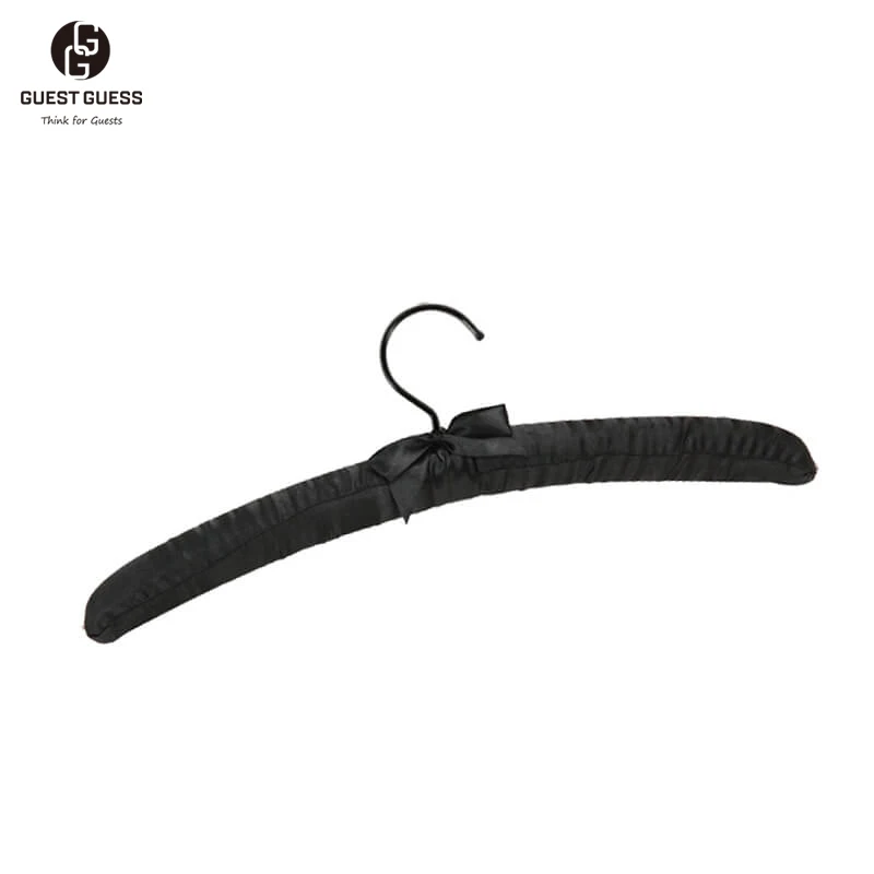Luxury Customized Hotel Black Color Satin Padded Hanger With Skid-proof Button