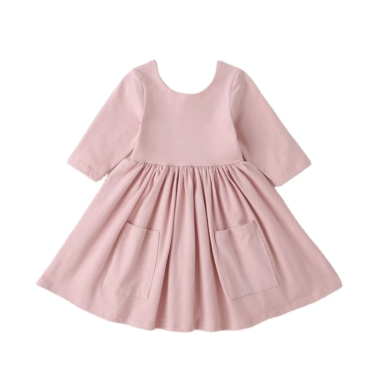 
Daily Wear Knitting Cotton Deep V Back Baby Girl Summer Dress Casual Dresses 