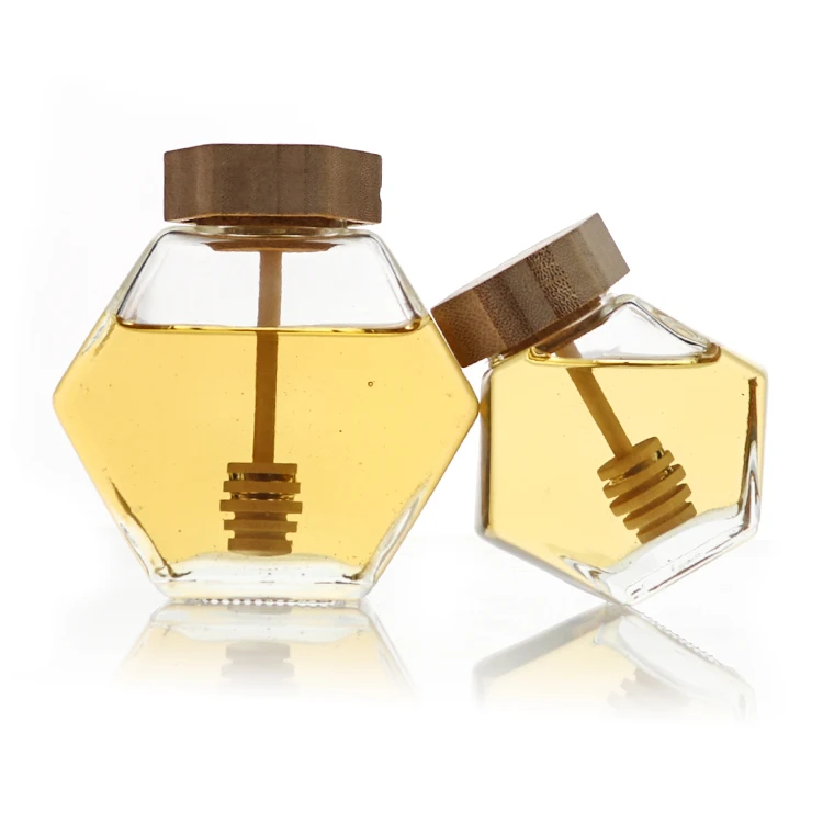 Luxury Hexagon Food Storage Container Honey Jar Glass100ml 220ml 380ml Glass Jars For Honey