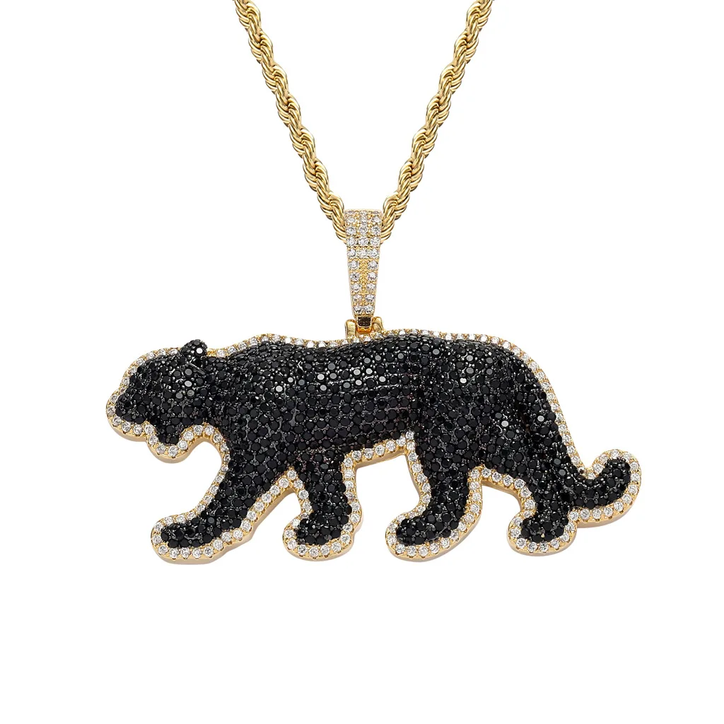 New Fashion Hip Hop Jewelry Gold Plated Iced Out Cubic Zirconia Cute Animal Leopard Pendant Necklace For Men
