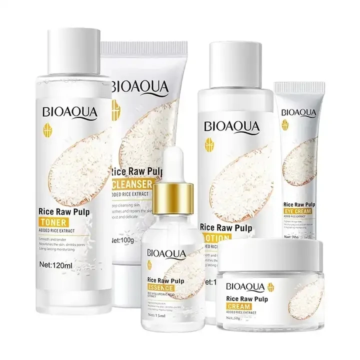 OEM BIOAQUA wholesale herbal rice anti aging moisturizing whitening face serum eye cream skin care set