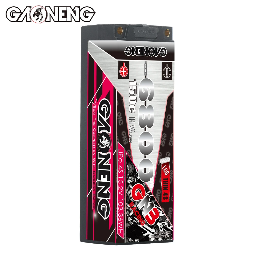 GNB GAONENG 6800MAH 4S 15.2V 150C 5mm Bullet LCG Hardcase RC LiPo Battery for 1:8 1/8 scale RC Car Racing LiHV HV High Voltage