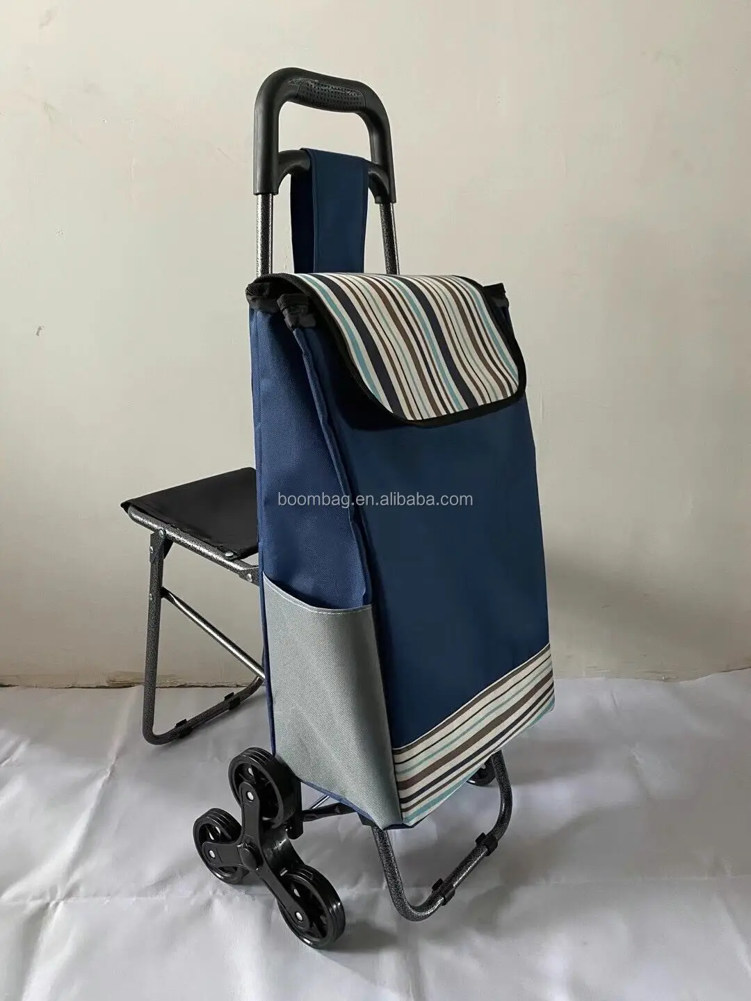 Reusable Portable Supermarket Vegetable Grocery Stair Climbing Folding Shopping Trolley Bag with Chair