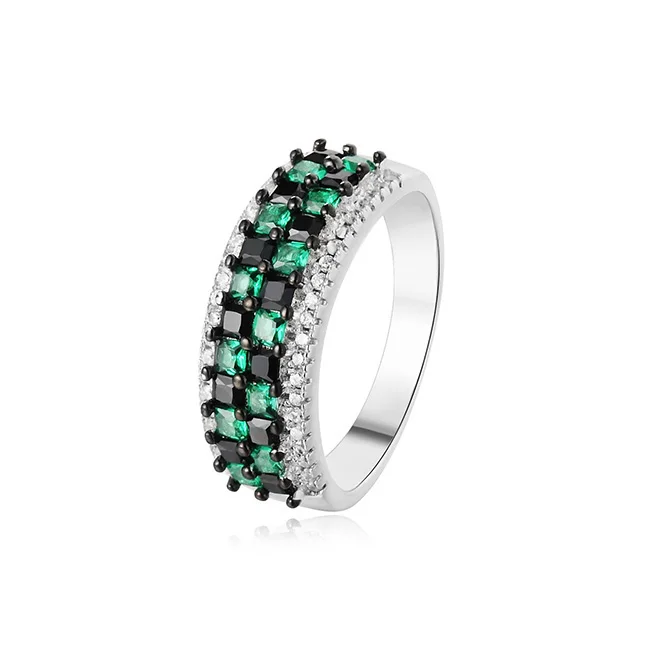 
New Handmade Platinum Plated 925 Sterling Silver black&green CZ Ring 