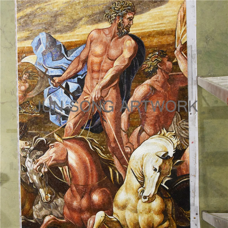 JS MHP-MY02 Poseidon Mural Greek Myth Handmade Mosaic Tile China Artistic Glass Mosaic Picture
