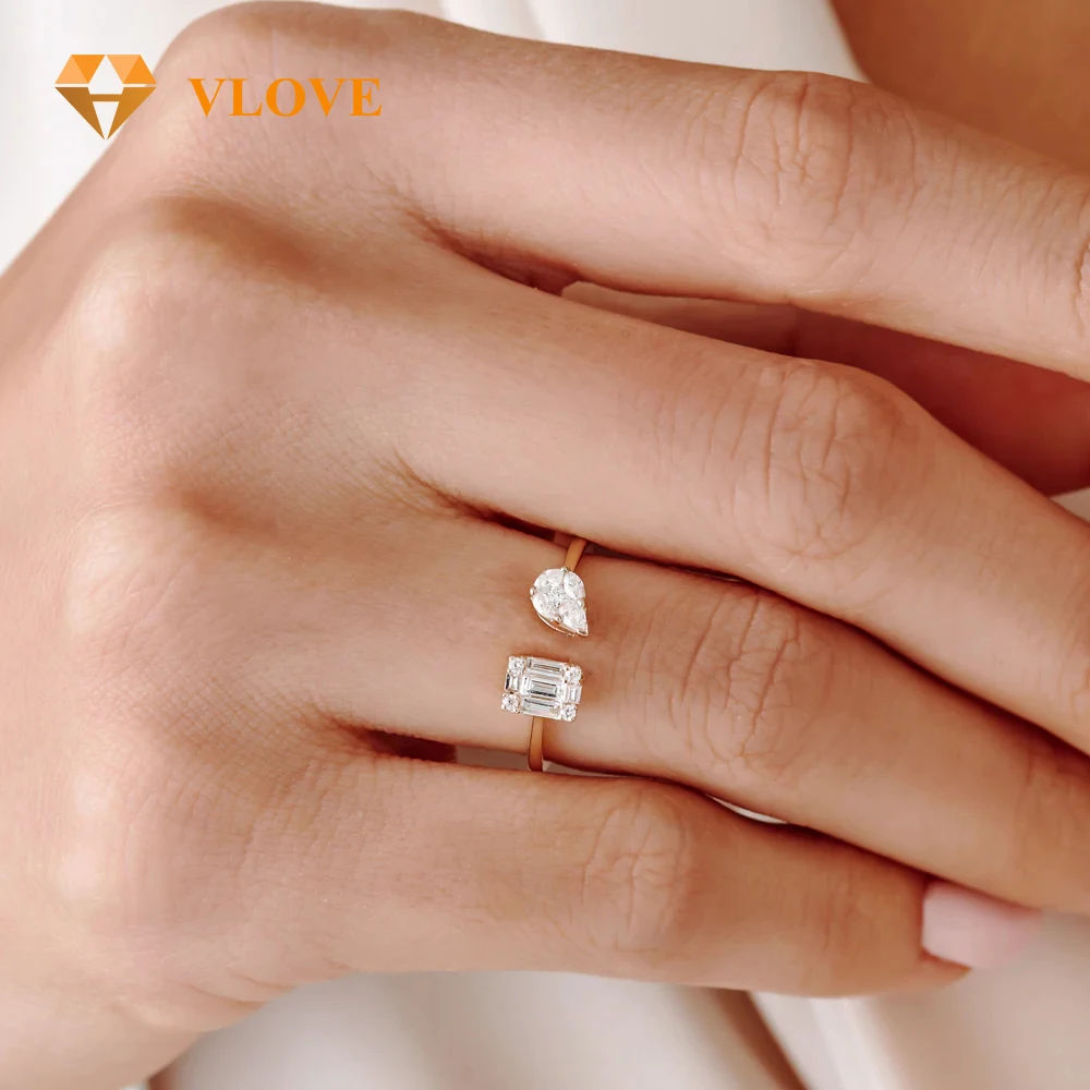 VLOVE New Design Jewelry Diamond Rings Jewelry 14k Gold Illusion Setting Diamond Toi et Moi Ring