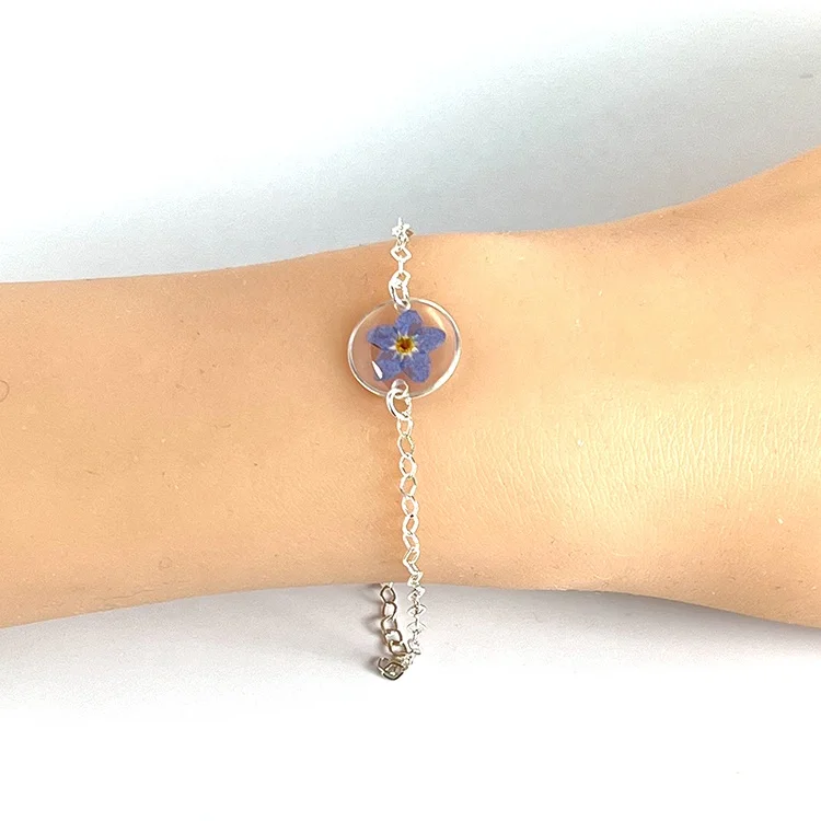 Ivy Personised 925 Sterling Silver sets Forget Me Not Dried Flower  3pcs Necklace+Earrings+bracelet sterling silver 925 jeweller