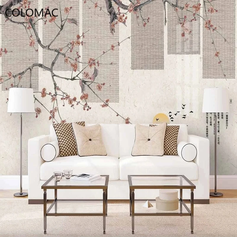 Peel And Stick Wallpaper For Walls Chinese Style Plum Blossom Elegant Ink Landscape Art Home Decoration Bedroom Painting Murals