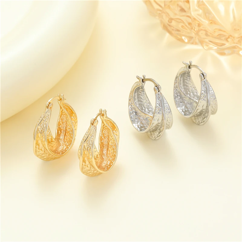 Trendy Hoop Earring 14K Gold Plated Fashion Texture Shape Daily Design Hoop Loop Earrings For Women Girls