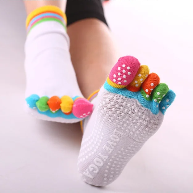 Yoga socks women cotton dot glue non slip five finger socks safety professional indoor sports fitness