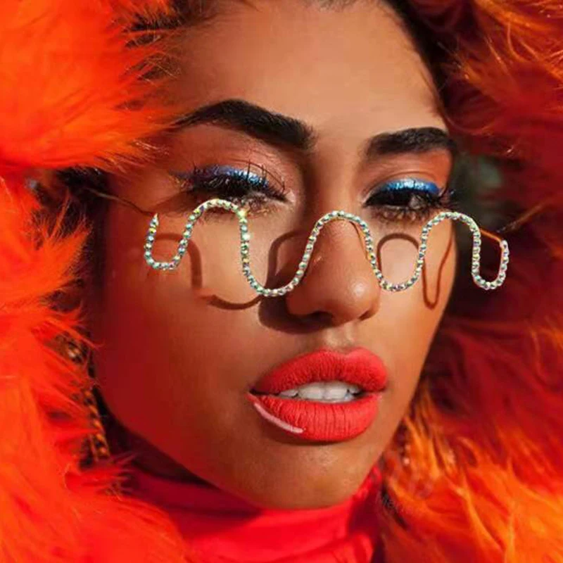 S2056 Fashion Women Hand Diamonds half Rim Metal Frames Glasses Without Lens