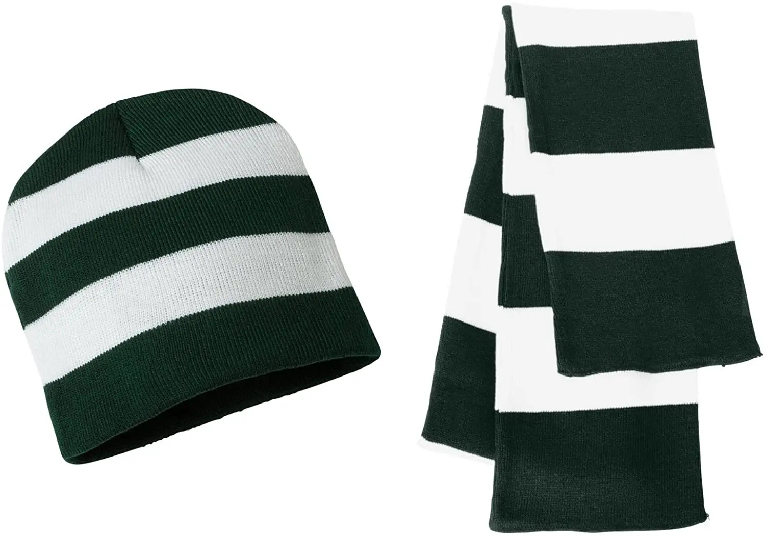 manufacturer directly supply hot warm soft popular chunky elegant Rugby soft acrylic knit stripe beanie scarf set