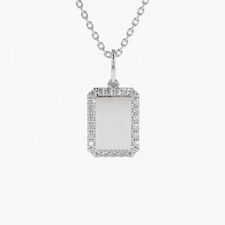 Wholesale 14/18K Gold Plated Vermeil 925 Sterling Silver CZ Paved Engravable Dog Tag Charm Pendant Fine Jewelry Blank Necklaces