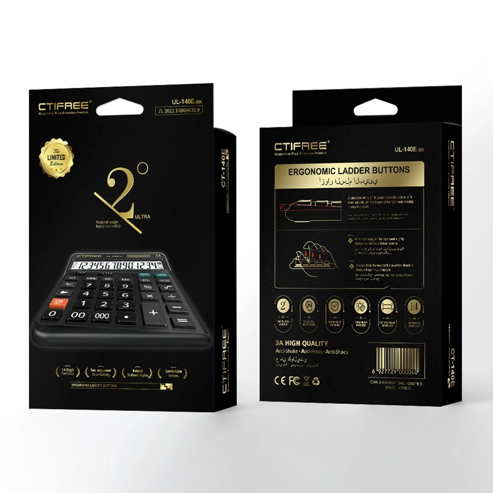 ctifree Large Keypad Large Screen Calculadora Dual Power Supply 14-digit Electronic Desktop Office Tablet Student Calculator