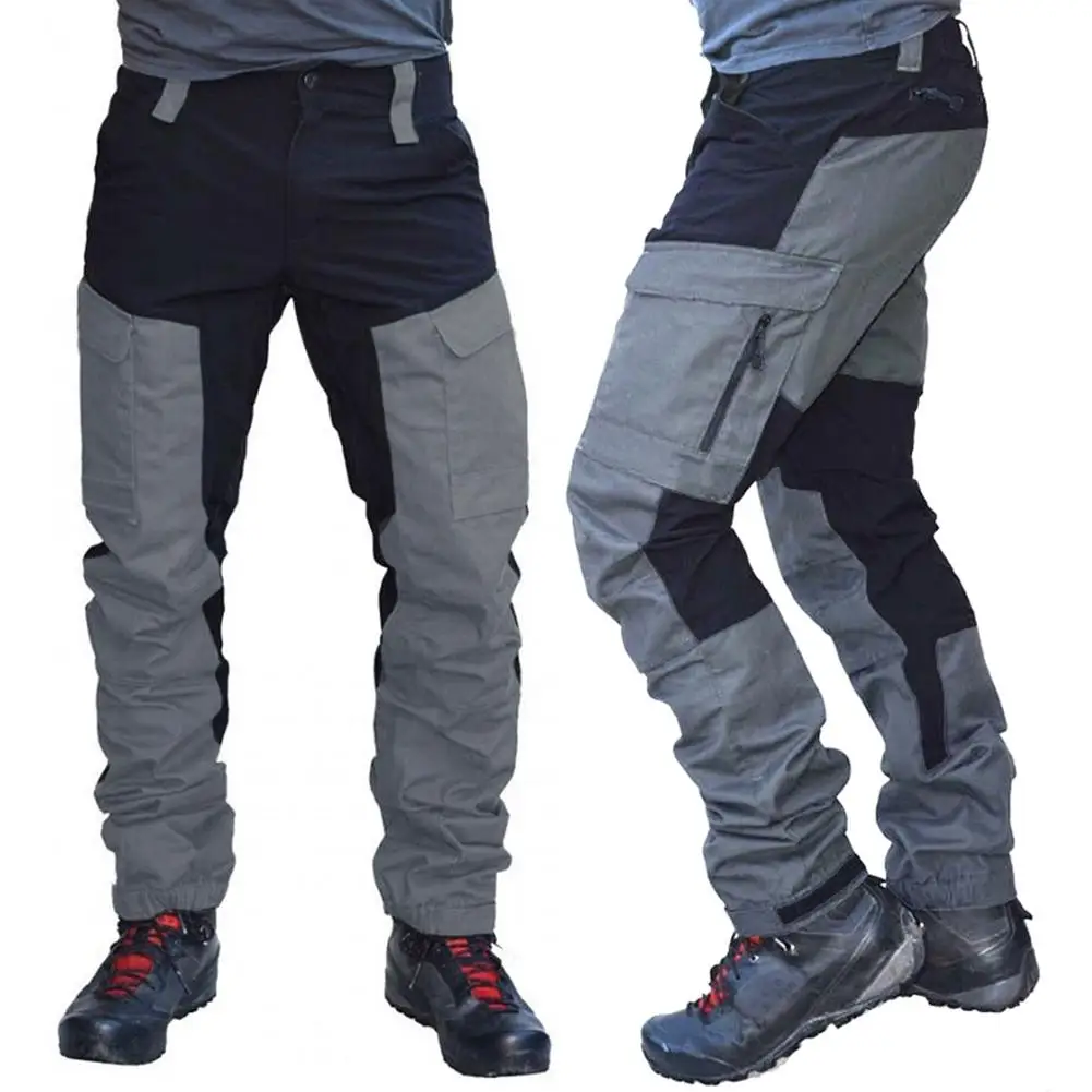 Lightweight Color Contrast Cargo Pants Men Work Trousers Multi Pockets Repair Workshop Factory Plant Work Pants
