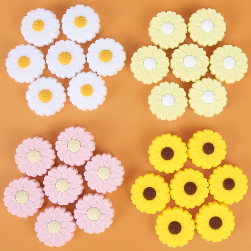 Customized Printed Bpa Free Food Grade Pacifier Clip Chain Making Silicone Focal Beads Beer Shaped Flower Silicone Beads