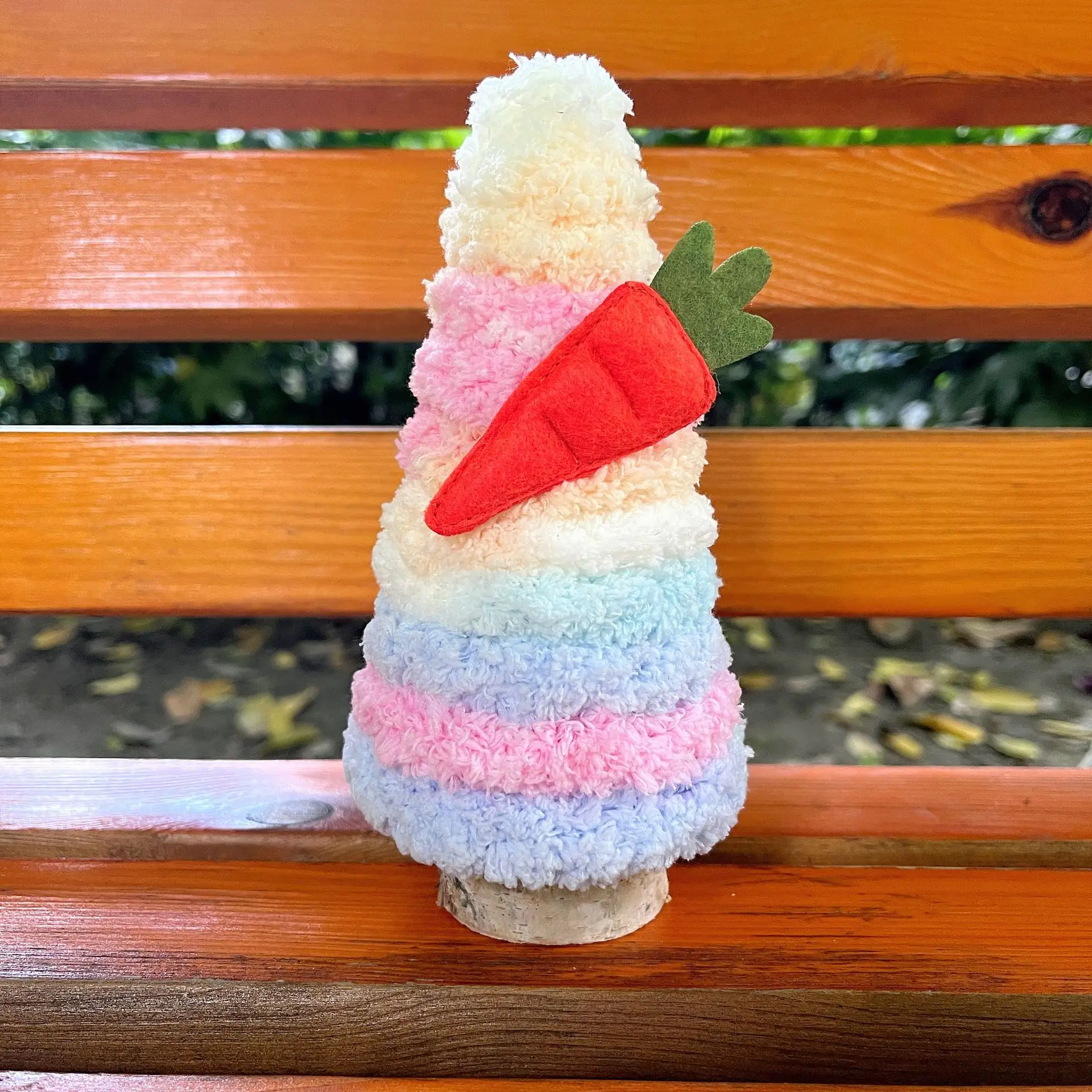 Easter Day Decor Handmade Plush Tree with Felt Bunny & Carrot On Table Ornaments with for Party Home Office Easter Supplies