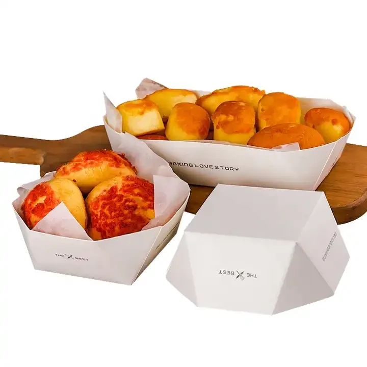 Eco-friendly Grease Resistant Take Out White Brown Kraft Paper Boat Paper Food Tray