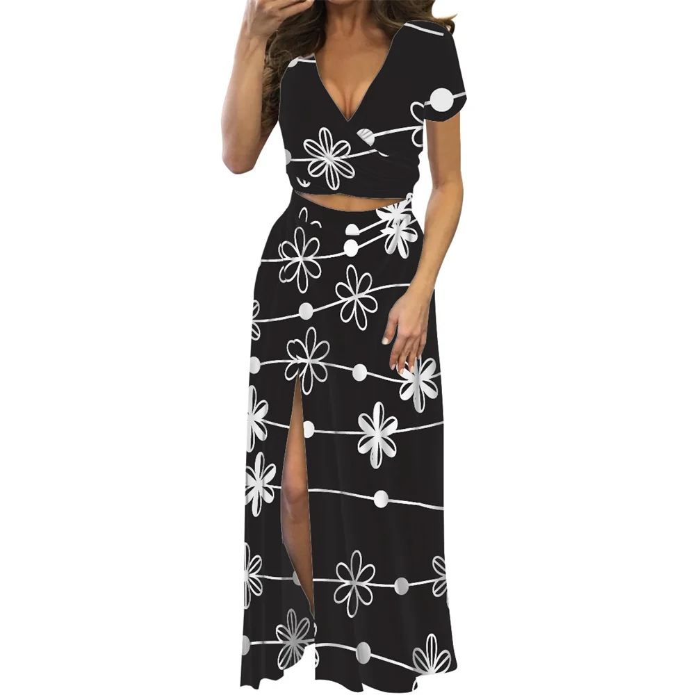 Wholesale Prices Bohemian Boho Hawaiian Monster Leaves Print Suit Dress Customize On Demand Plus Size Casual Split Side Dresses