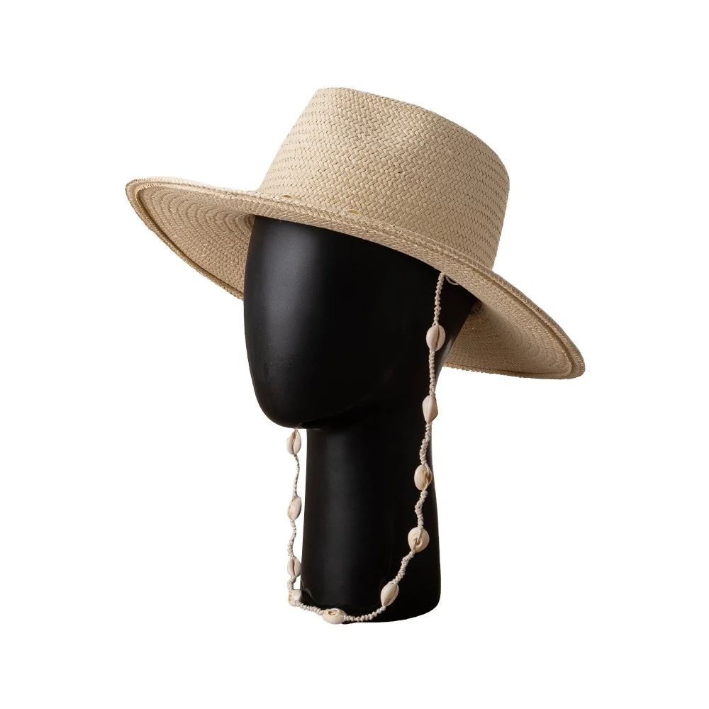 Custom spring and summer new high-quality cool dome straw jazz hat shell chain sun hat beach hat women