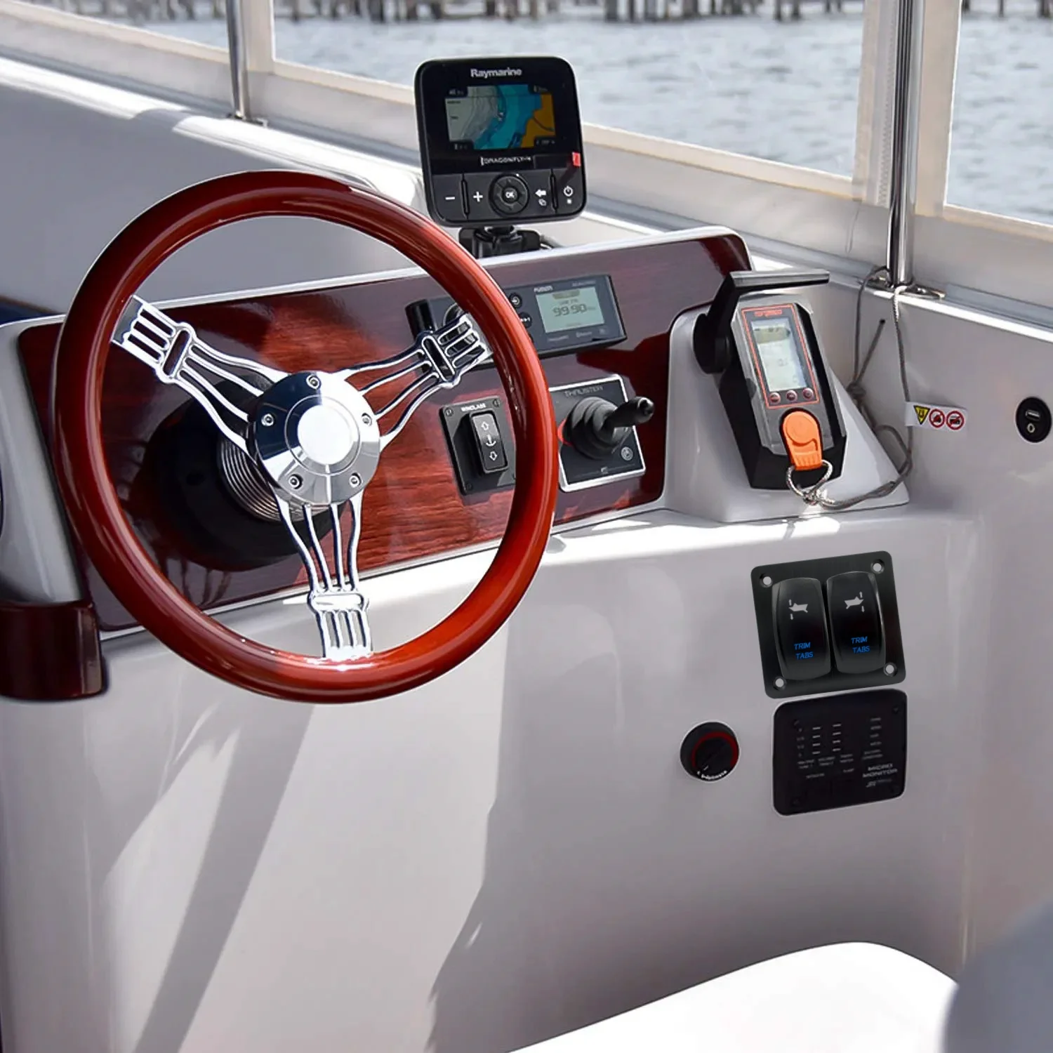 Trim Tabs Rocker Switch Panel 12v 20amp 10 Pin 3 Position ON-Off-ON Marine Boat Trim Switch 2 Gang Momentary Toggle Switch Panel